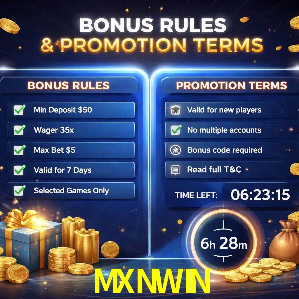 Reglas de promoción MXNWIN y condiciones de bonos explicadas visualmente