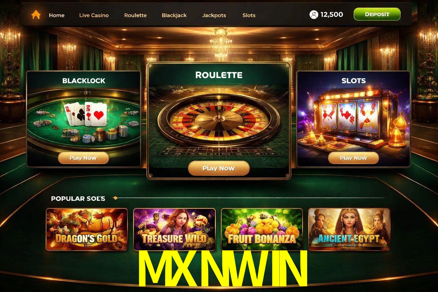 Vista de la plataforma MXNWIN Casino mostrando categorías organizadas de juegos en línea